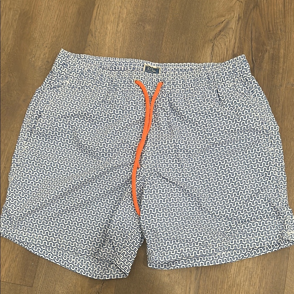 J. Crew Blue and White Swim Trunks with Classic Design